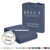 image:imageBella Coterie  Luxury Bamboo Viscose Queen Size Fitted Sheet Only  Organically Grown  Cooling For Hot Sleepers  Ultra Soft  18 Deep Pocket  With Corner Straps IvorySlate Blue
