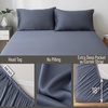 image:imageBella Coterie  Luxury Bamboo Viscose Queen Size Fitted Sheet Only  Organically Grown  Cooling For Hot Sleepers  Ultra Soft  18 Deep Pocket  With Corner Straps IvorySlate Blue
