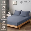 image:imageBella Coterie  Luxury Bamboo Viscose Queen Size Fitted Sheet Only  Organically Grown  Cooling For Hot Sleepers  Ultra Soft  18 Deep Pocket  With Corner Straps IvorySlate Blue