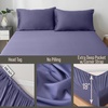 image:imageBella Coterie  Luxury Bamboo Viscose Queen Size Fitted Sheet Only  Organically Grown  Cooling For Hot Sleepers  Ultra Soft  18 Deep Pocket  With Corner Straps IvoryTwilight Blue