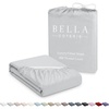 image:imageBella Coterie  Luxury Bamboo Viscose Queen Size Fitted Sheet Only  Organically Grown  Cooling For Hot Sleepers  Ultra Soft  18 Deep Pocket  With Corner Straps IvoryGrey Mist