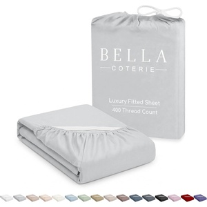 image:imageBella Coterie  Luxury Bamboo Viscose Queen Size Fitted Sheet Only  Organically Grown  Cooling For Hot Sleepers  Ultra Soft  18 Deep Pocket  With Corner Straps IvoryGrey Mist