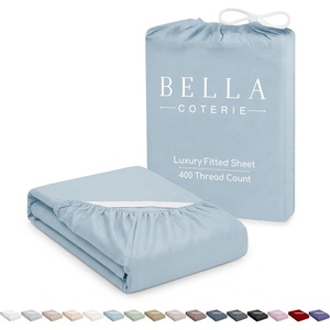 image:imageBella Coterie  Luxury Bamboo Viscose Queen Size Fitted Sheet Only  Organically Grown  Cooling For Hot Sleepers  Ultra Soft  18 Deep Pocket  With Corner Straps IvoryCoastal Blue