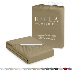 image:imageBella Coterie  Luxury Bamboo Viscose Queen Size Fitted Sheet Only  Organically Grown  Cooling For Hot Sleepers  Ultra Soft  18 Deep Pocket  With Corner Straps IvoryOlive