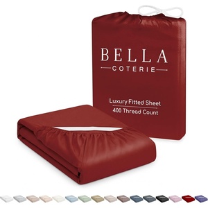 image:imageBella Coterie  Luxury Bamboo Viscose Queen Size Fitted Sheet Only  Organically Grown  Cooling For Hot Sleepers  Ultra Soft  18 Deep Pocket  With Corner Straps IvoryMerlot