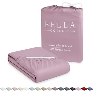 image:imageBella Coterie  Luxury Bamboo Viscose Queen Size Fitted Sheet Only  Organically Grown  Cooling For Hot Sleepers  Ultra Soft  18 Deep Pocket  With Corner Straps IvoryLilac
