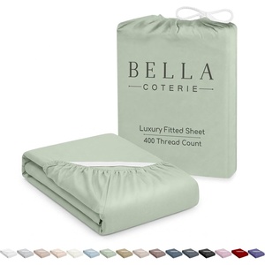 image:imageBella Coterie  Luxury Bamboo Viscose Queen Size Fitted Sheet Only  Organically Grown  Cooling For Hot Sleepers  Ultra Soft  18 Deep Pocket  With Corner Straps IvorySea Glass