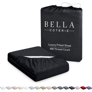 image:imageBella Coterie  Luxury Bamboo Viscose Queen Size Fitted Sheet Only  Organically Grown  Cooling For Hot Sleepers  Ultra Soft  18 Deep Pocket  With Corner Straps IvoryBlack