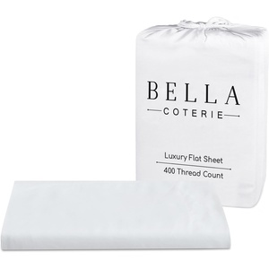 image:imageBella Coterie  Luxury Bamboo Viscose Queen Size Flat Sheet Only  1 Piece  Organically Grown  Cooling for Hot Sleepers  Ultra Soft  Oversized Sea GlassWhite