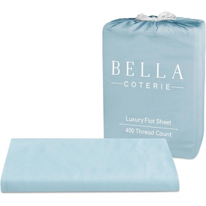 image:imageBella Coterie  Luxury Bamboo Viscose Queen Size Flat Sheet Only  1 Piece  Organically Grown  Cooling for Hot Sleepers  Ultra Soft  Oversized Sea GlassCoastal Blue