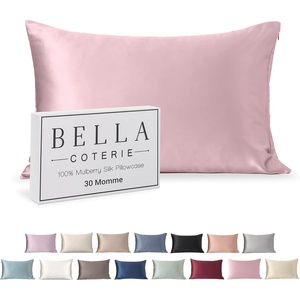 image:imageBella Coterie  Luxury Silk Pillowcase for Hair and Skin  King Size  30 Momme  100 Pure 6A Mulberry Silk  Super Soft  Perfectly Plush  Zipper Closure WhitePink Peony