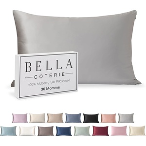 image:imageBella Coterie  Luxury Silk Pillowcase for Hair and Skin  King Size  30 Momme  100 Pure 6A Mulberry Silk  Super Soft  Perfectly Plush  Zipper Closure WhiteSilver