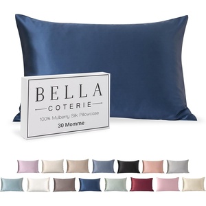 image:imageBella Coterie  Luxury Silk Pillowcase for Hair and Skin  King Size  30 Momme  100 Pure 6A Mulberry Silk  Super Soft  Perfectly Plush  Zipper Closure WhiteNavy
