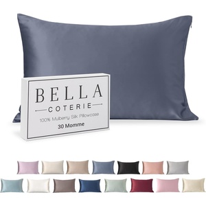 image:imageBella Coterie  Luxury Silk Pillowcase for Hair and Skin  King Size  30 Momme  100 Pure 6A Mulberry Silk  Super Soft  Perfectly Plush  Zipper Closure WhiteCobalt