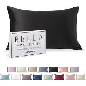 image:imageBella Coterie  Luxury Silk Pillowcase for Hair and Skin  King Size  30 Momme  100 Pure 6A Mulberry Silk  Super Soft  Perfectly Plush  Zipper Closure WhiteJet Black