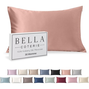 image:imageBella Coterie  Luxury Silk Pillowcase for Hair and Skin  King Size  30 Momme  100 Pure 6A Mulberry Silk  Super Soft  Perfectly Plush  Zipper Closure WhiteDusty Rose