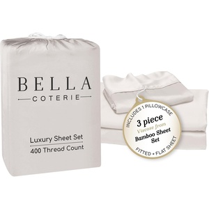 image:imageBella Coterie Luxury Bamboo Viscose King Size Sheet Set  Organically Grown  Cooling  Ultra Soft amp Breathable  18 Deep Pocket w Corner Straps  Hypoallergenic White21  Vanilla Cream