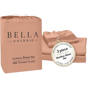 image:imageBella Coterie Luxury Bamboo Viscose King Size Sheet Set  Organically Grown  Cooling  Ultra Soft amp Breathable  18 Deep Pocket w Corner Straps  Hypoallergenic White20  Terracotta