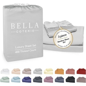 image:imageBella Coterie Luxury Bamboo Viscose King Size Sheet Set  Organically Grown  Cooling  Ultra Soft amp Breathable  18 Deep Pocket w Corner Straps  Hypoallergenic White05  Grey Mist