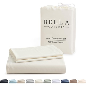 image:imageBella Coterie  Luxury Bamboo Viscose Queen Size Duvet Cover Set  Organically Grown  Cooling  Ultra Soft  8 Corner Ties  2 Pillow Shams  90 x 94  No Insert Sea GlassIvory