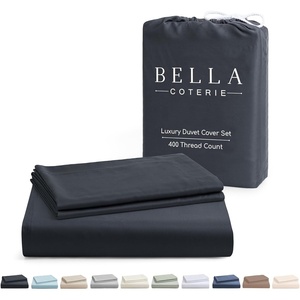 image:imageBella Coterie  Luxury Bamboo Viscose Queen Size Duvet Cover Set  Organically Grown  Cooling  Ultra Soft  8 Corner Ties  2 Pillow Shams  90 x 94  No Insert Sea GlassCharcoal Grey