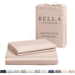 image:imageBella Coterie  Luxury Bamboo Viscose Queen Size Duvet Cover Set  Organically Grown  Cooling  Ultra Soft  8 Corner Ties  2 Pillow Shams  90 x 94  No Insert Sea GlassDusty Rose