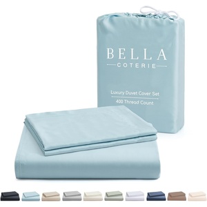 image:imageBella Coterie  Luxury Bamboo Viscose Queen Size Duvet Cover Set  Organically Grown  Cooling  Ultra Soft  8 Corner Ties  2 Pillow Shams  90 x 94  No Insert Sea GlassCoastal Blue