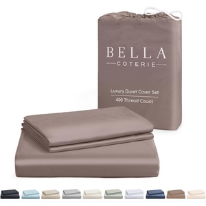 image:imageBella Coterie  Luxury Bamboo Viscose Queen Size Duvet Cover Set  Organically Grown  Cooling  Ultra Soft  8 Corner Ties  2 Pillow Shams  90 x 94  No Insert Sea GlassMocha