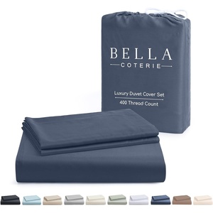image:imageBella Coterie  Luxury Bamboo Viscose Queen Size Duvet Cover Set  Organically Grown  Cooling  Ultra Soft  8 Corner Ties  2 Pillow Shams  90 x 94  No Insert Sea GlassSlate Blue