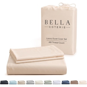 image:imageBella Coterie  Luxury Bamboo Viscose Queen Size Duvet Cover Set  Organically Grown  Cooling  Ultra Soft  8 Corner Ties  2 Pillow Shams  90 x 94  No Insert Sea GlassChampagne